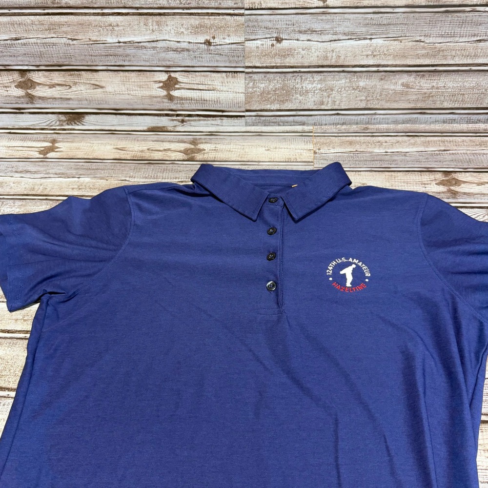 Straight Down Polo Shirt Womens Large Navy Blue 124th US Amateur Hazeltine Golf
